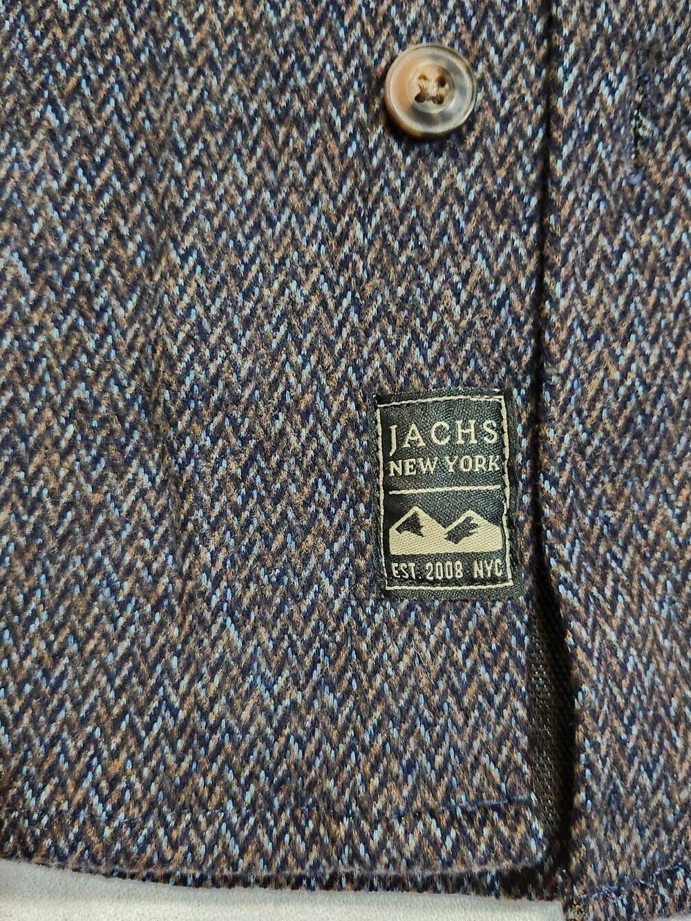 Jachs NY Blue/Brown Herringbone Flannel Button Up Shirt Jacket Size Large - Picture 2 of 5
